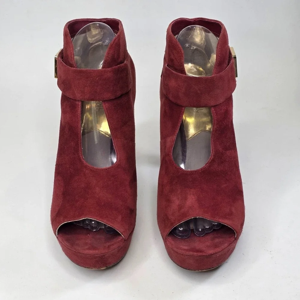 Michael Kors Devenport Bootie Womens Size 9.5 Burgundy Suede Shoes Heels Sandals